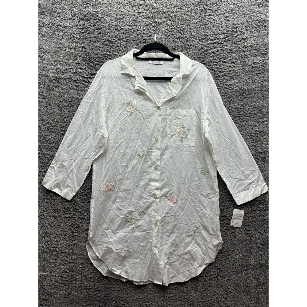 Kassatly Palm Beach Seahorse Embroidered Long‎ Sleeve Shirt White Womens Size S